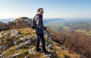 Man hiking in the mountains.